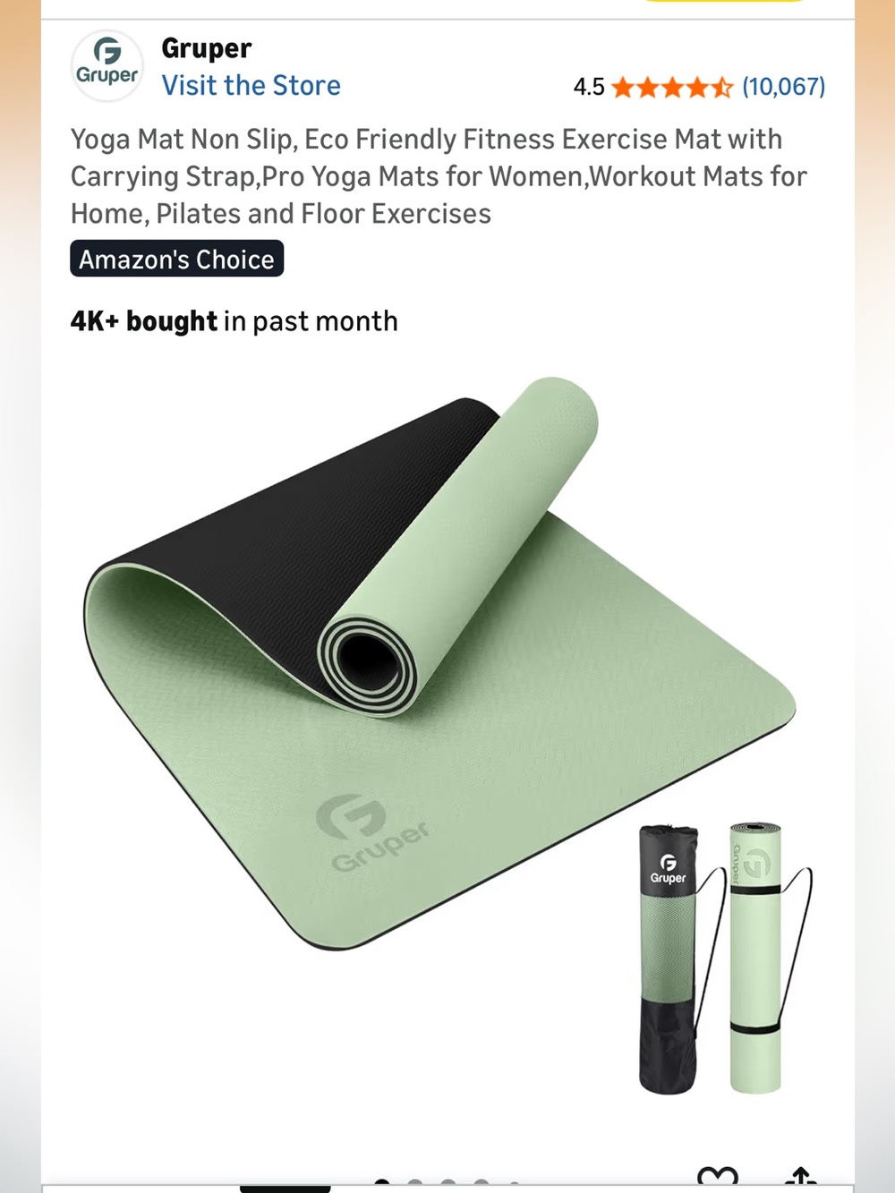 NEVER OPENED Mint Green Non-Slip Yoga Mat with Carry Strap